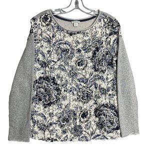 Sundance Caraway Lace Pullover Sweatshirt‎ Women's S Grey Blue Floral Boho